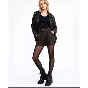 Free People Roma Vegan Black Suede Pleated Shorts Women's Sz M